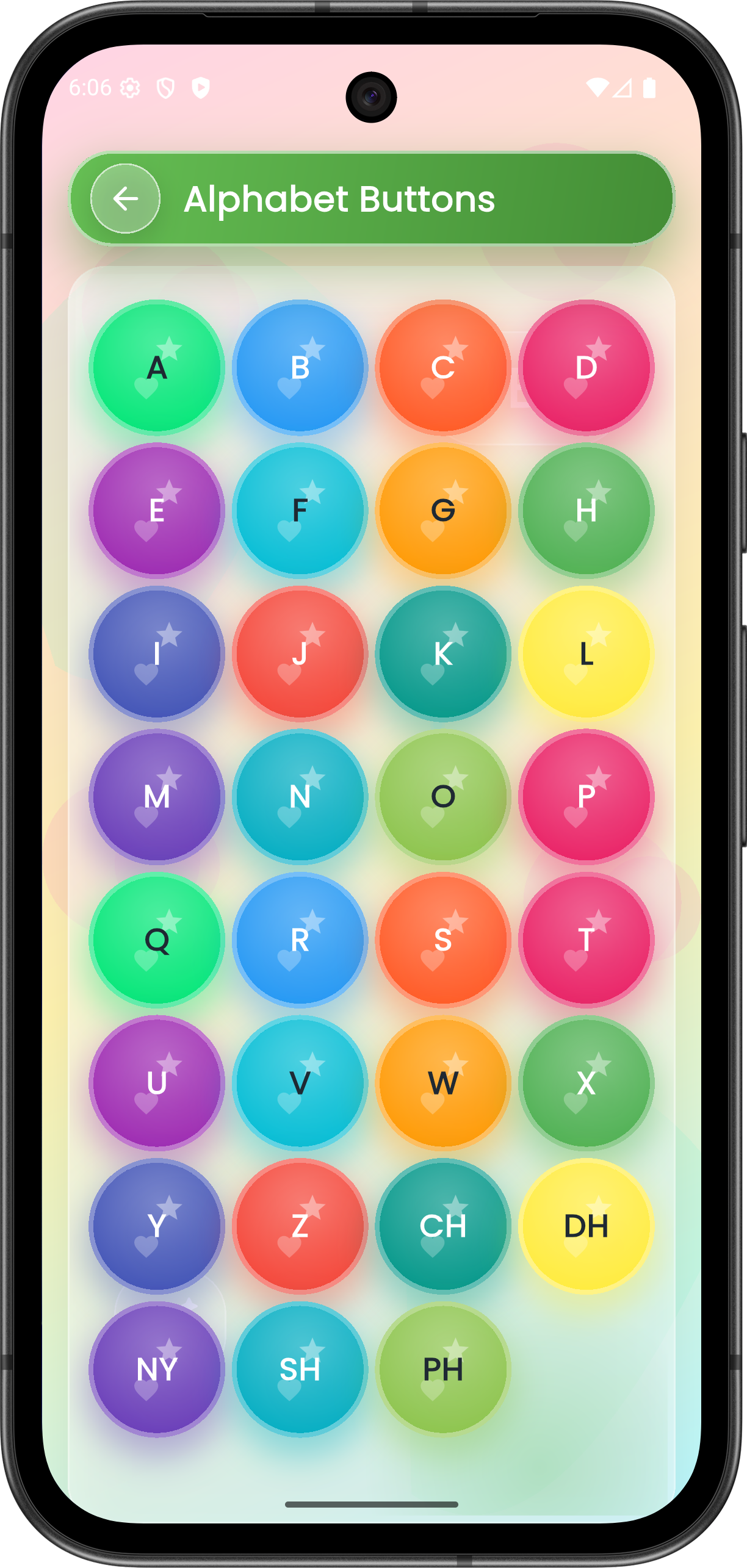 Learn Afan Oromo alphabet letters with Qubee Kids interactive flashcards and pronunciation on phone