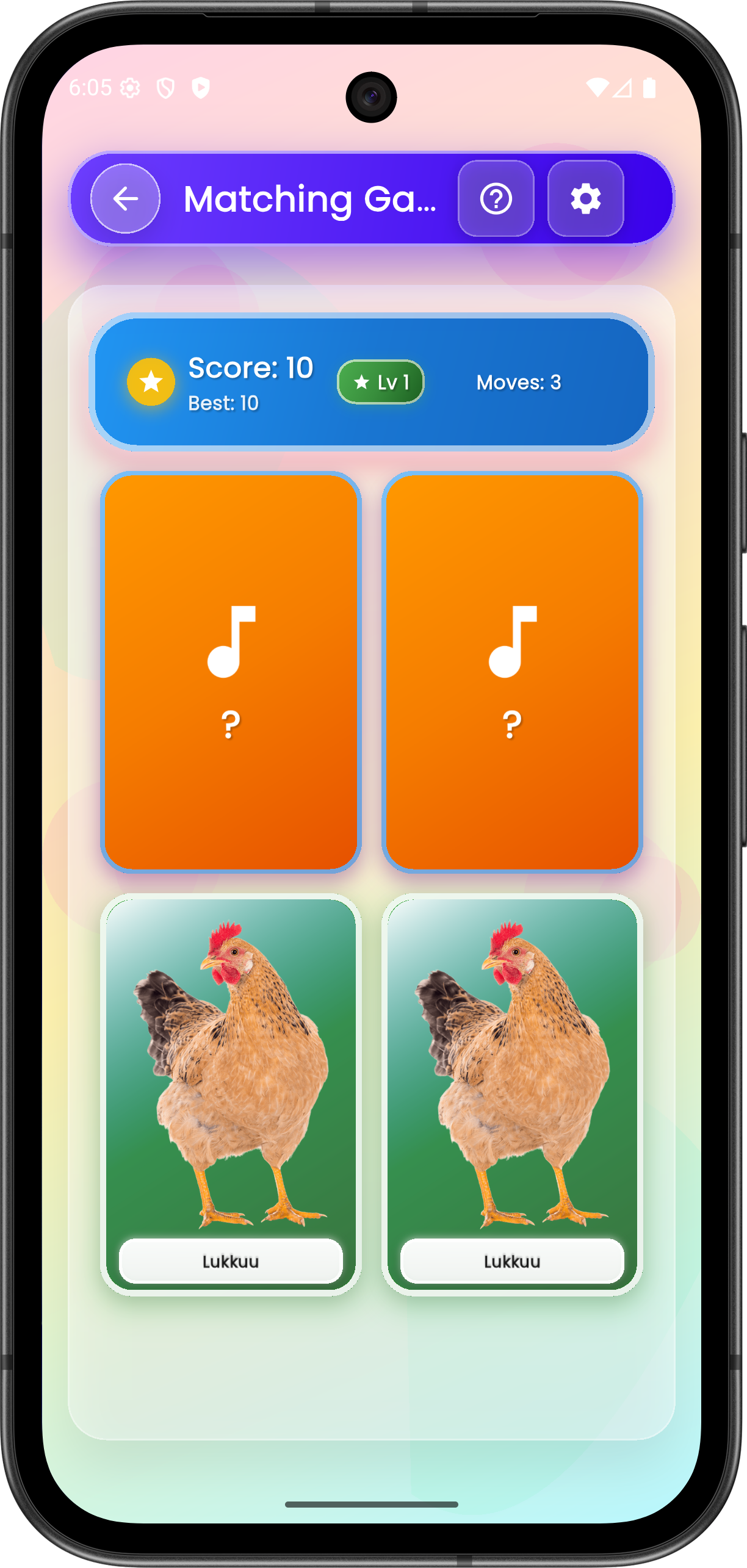 Oromo alphabet sound matching game for children learning Afan Oromo language on phone