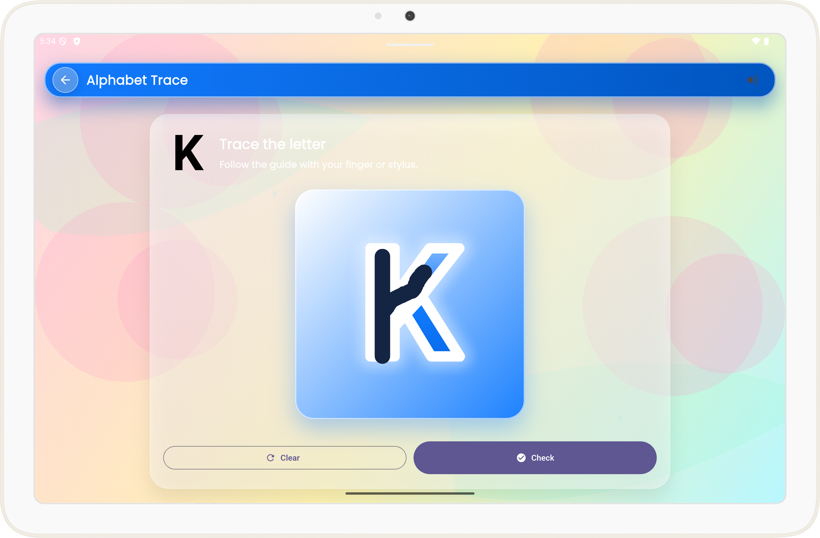 Practice writing Oromo alphabet letters with interactive tracing game for kids learning Afan Oromo on tablet
